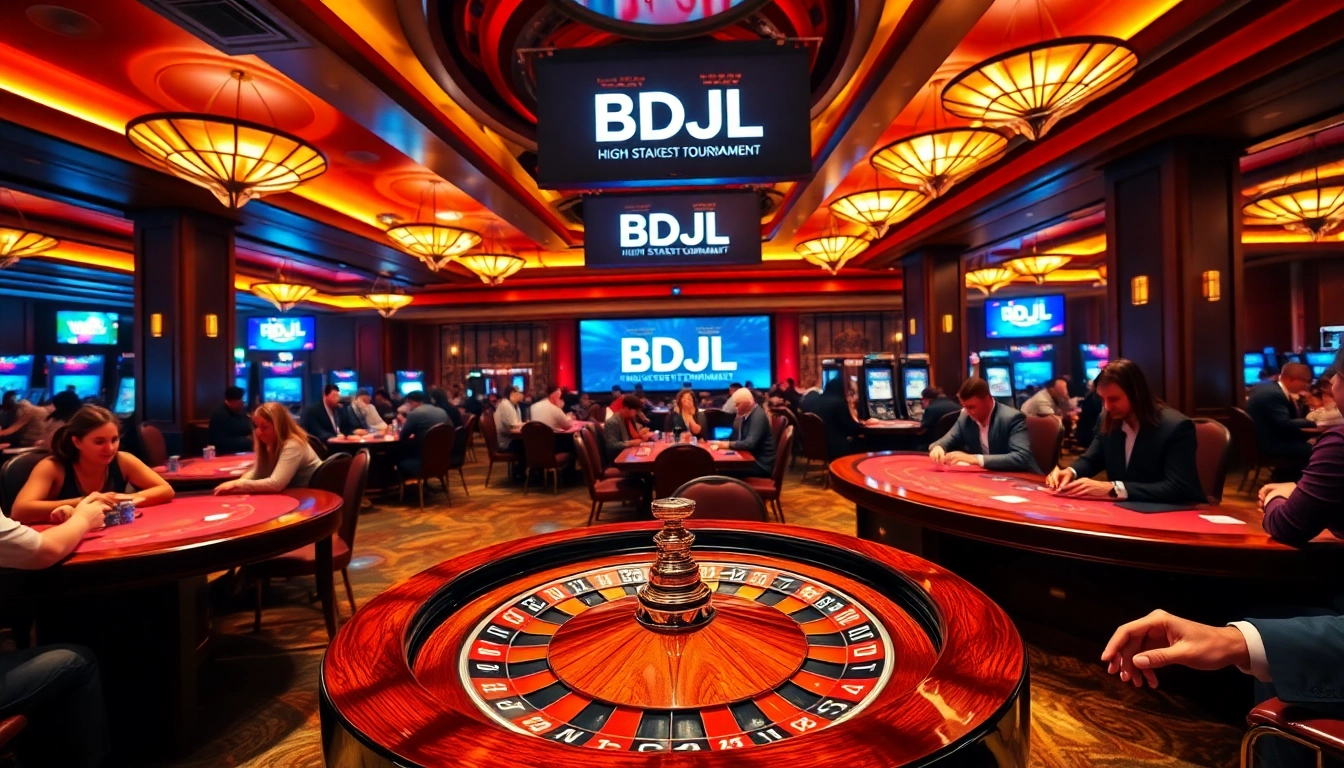 BDJL Casino scene with players at tables enjoying high-stakes games and a vibrant atmosphere.