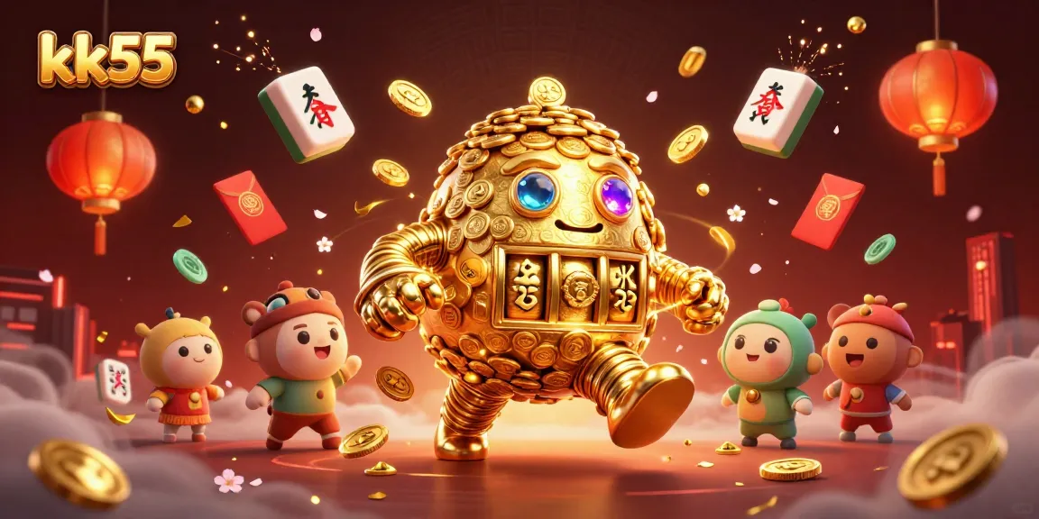 Experience thrilling moments with kk55 in this vibrant 3D gambling scene full of dynamic elements.