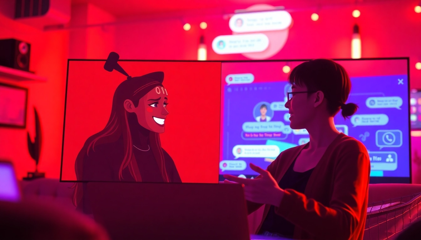 Spicychat interactive AI character engaging with a user in a vibrant chat environment.