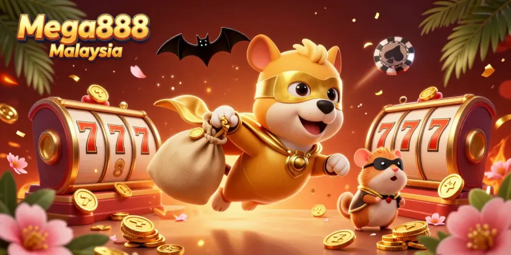 Experience the thrill of Mega888 Malaysia with our epic gaming scene featuring heroic characters.