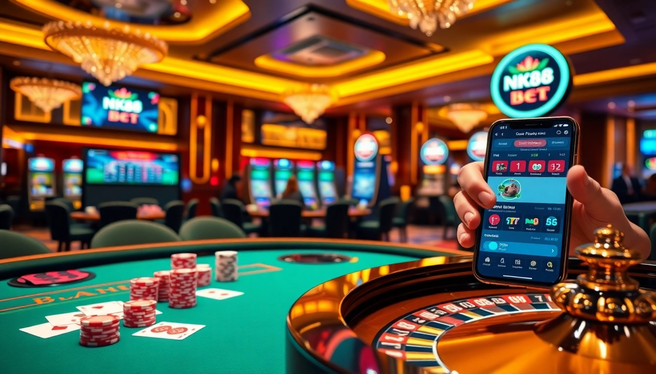 Confident player placing strategic bets on NK88 bet blackjack table with vibrant chips and cards