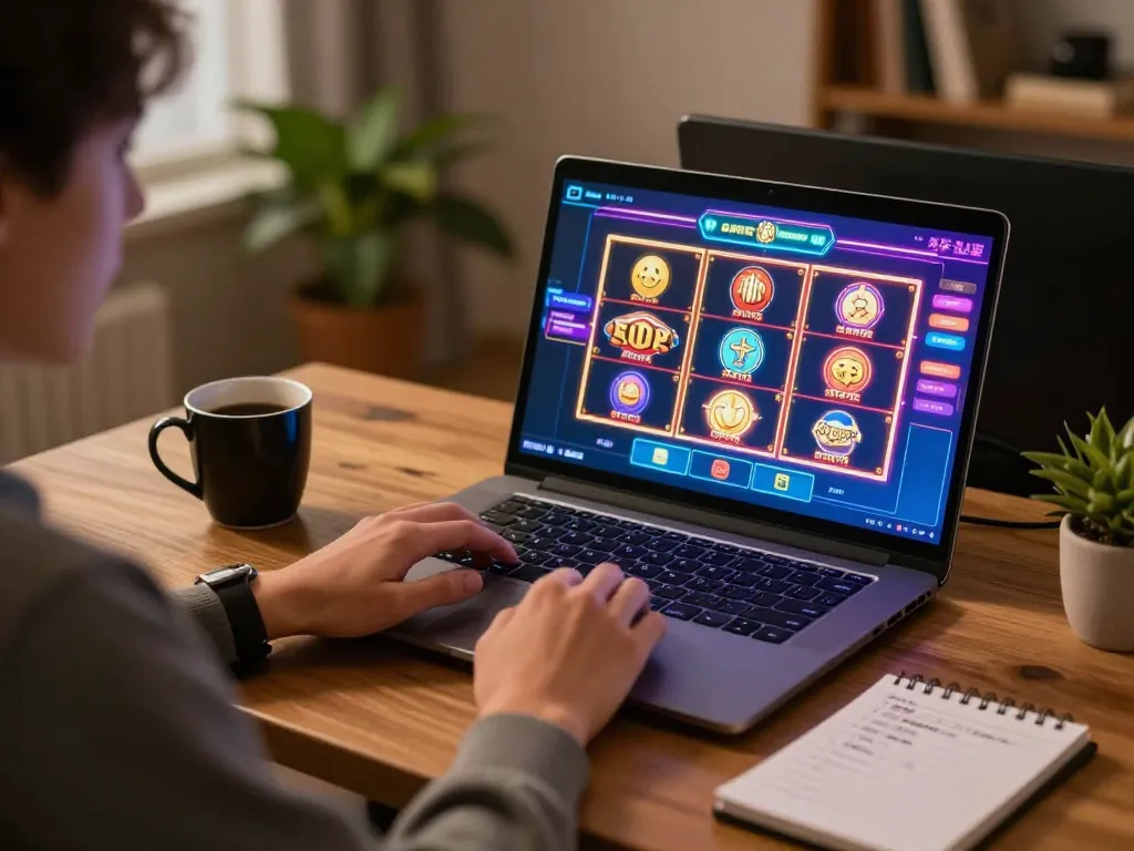 Engaging online slot games with sun win at a modern home desk