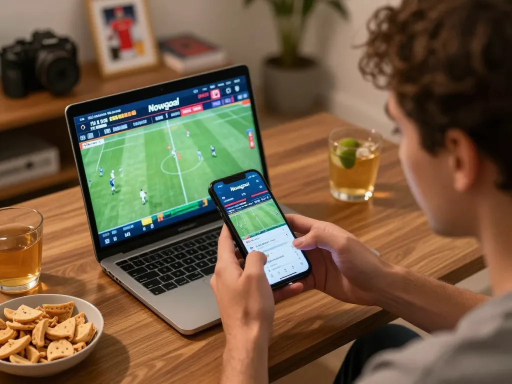 Nowgoal app showing live sports scores during an exciting home betting session.
