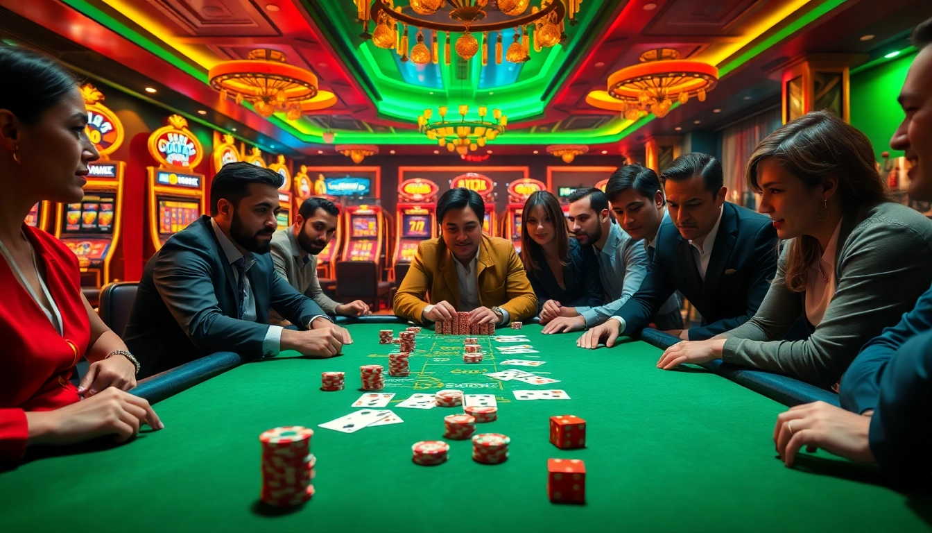 Excited players engaging in a poker game at 78winel.com casino table.