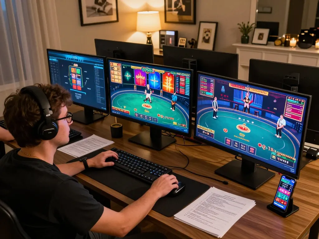 Experience strategic gameplay with 388bet in a modern gaming setup, showcasing online casino excitement