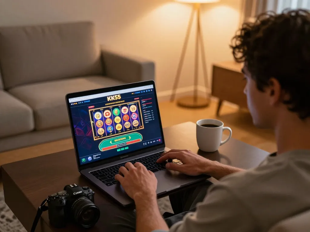 Engaging online gaming session on KK55 platform, showcasing vibrant casino interface and relaxed ambiance.