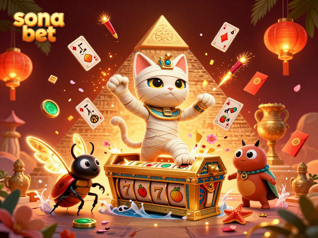 Engage in exciting spins with sona bet as the Egyptian mummy cat bursts from the sarcophagus.