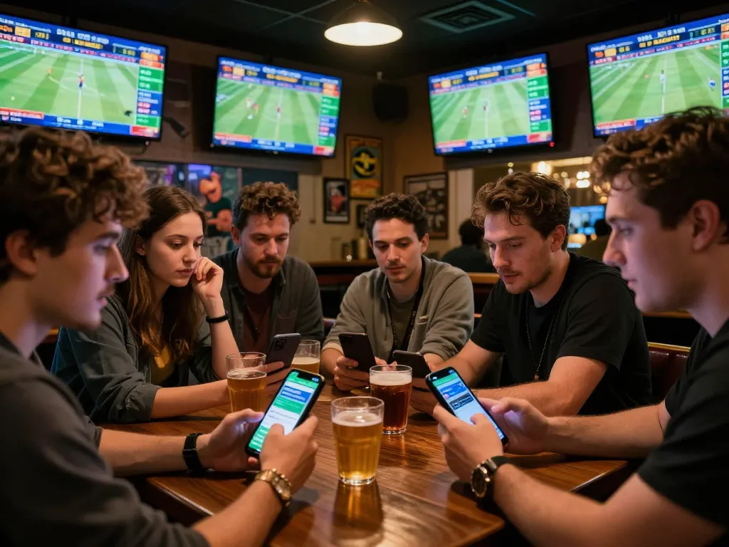 Tỷ lệ kèo nhà cái hôm nay showcased on smartphones during an exciting sports betting night with friends