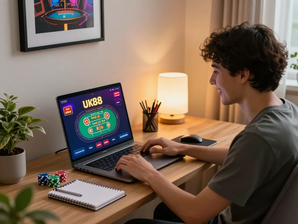 Engaging in thrilling online gaming on the uk88 platform at home desk
