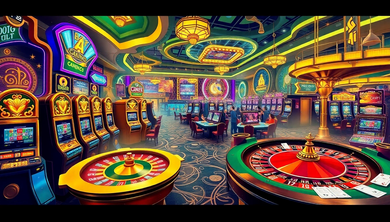 BRO138: Promo akhir tahun Toto Slot Terbaru Murah Hanya 10.000 showcases an exciting casino atmosphere with slot machines and roulette.