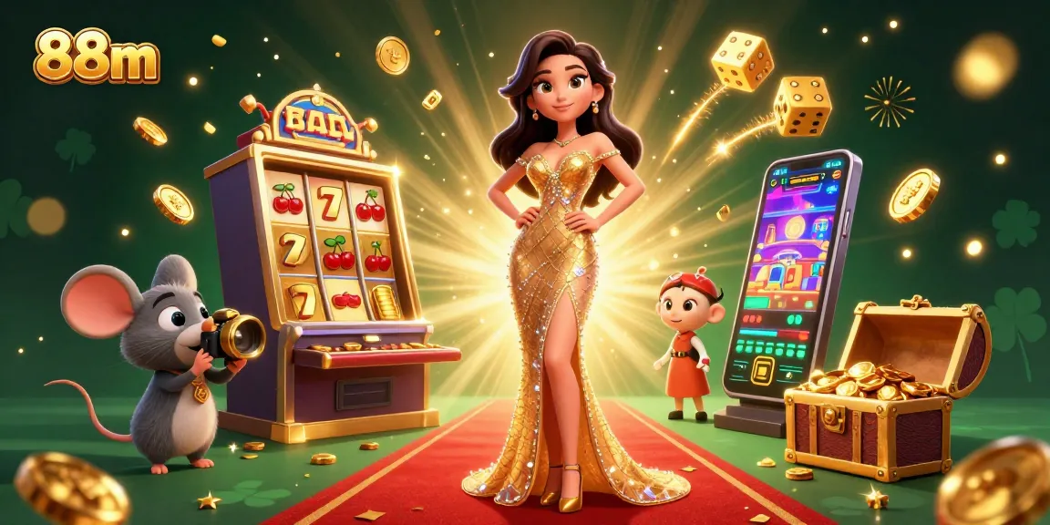 Experience thrills at 88m with a dynamic display of casino excitement featuring slots and glowing elements.