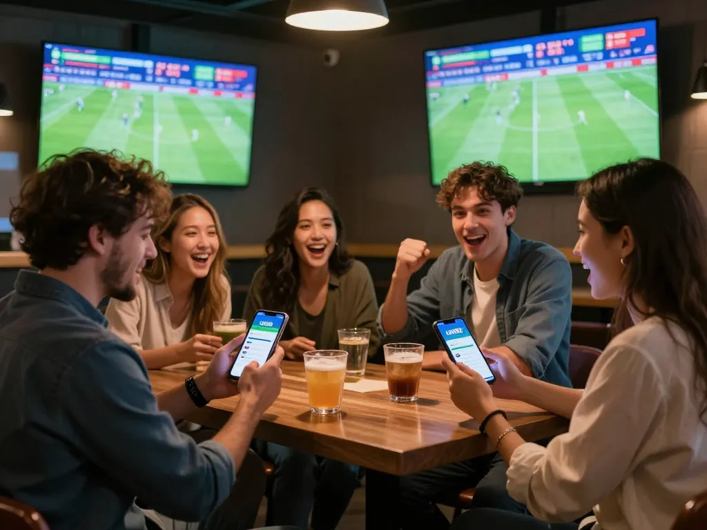 Friends placing bets on the UU88 bet app while enjoying a live football match