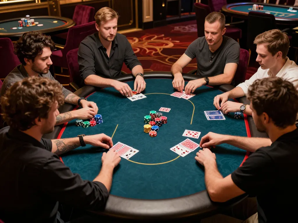 High-stakes poker gameplay at RR88 NAVY with engaged players and colorful chips.