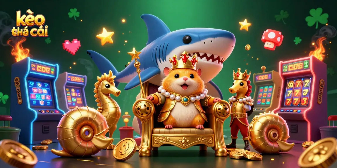 Bet on kèo nhà cái with a colorful 3D casino scene featuring a golden hamster king.