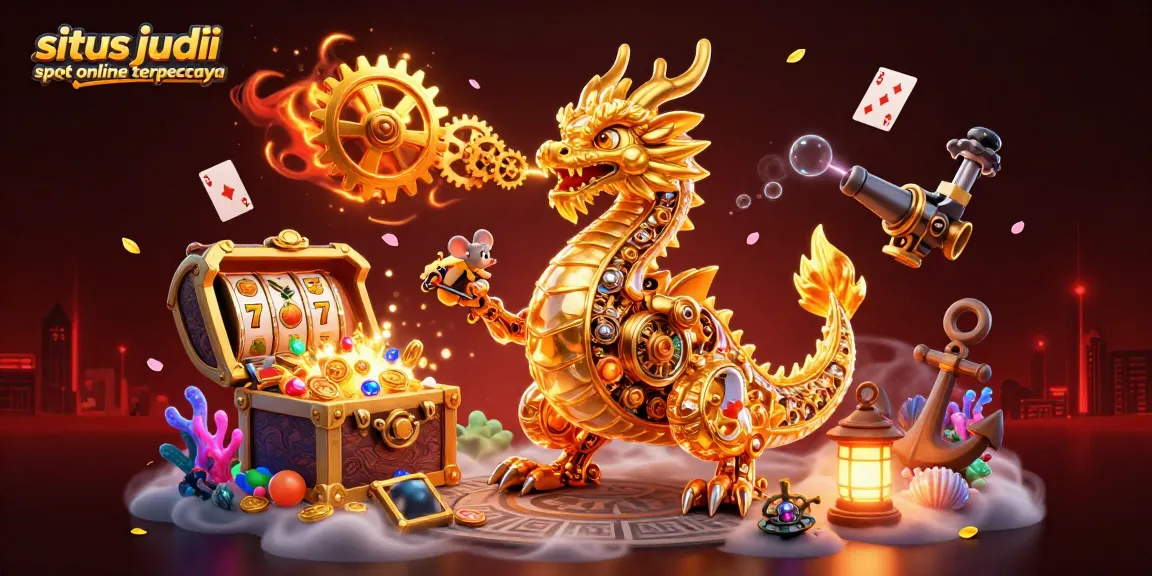 Engage in thrilling gaming with the situs judi slot online terpercaya, showcasing dynamic golden dragon and vibrant slot reels.