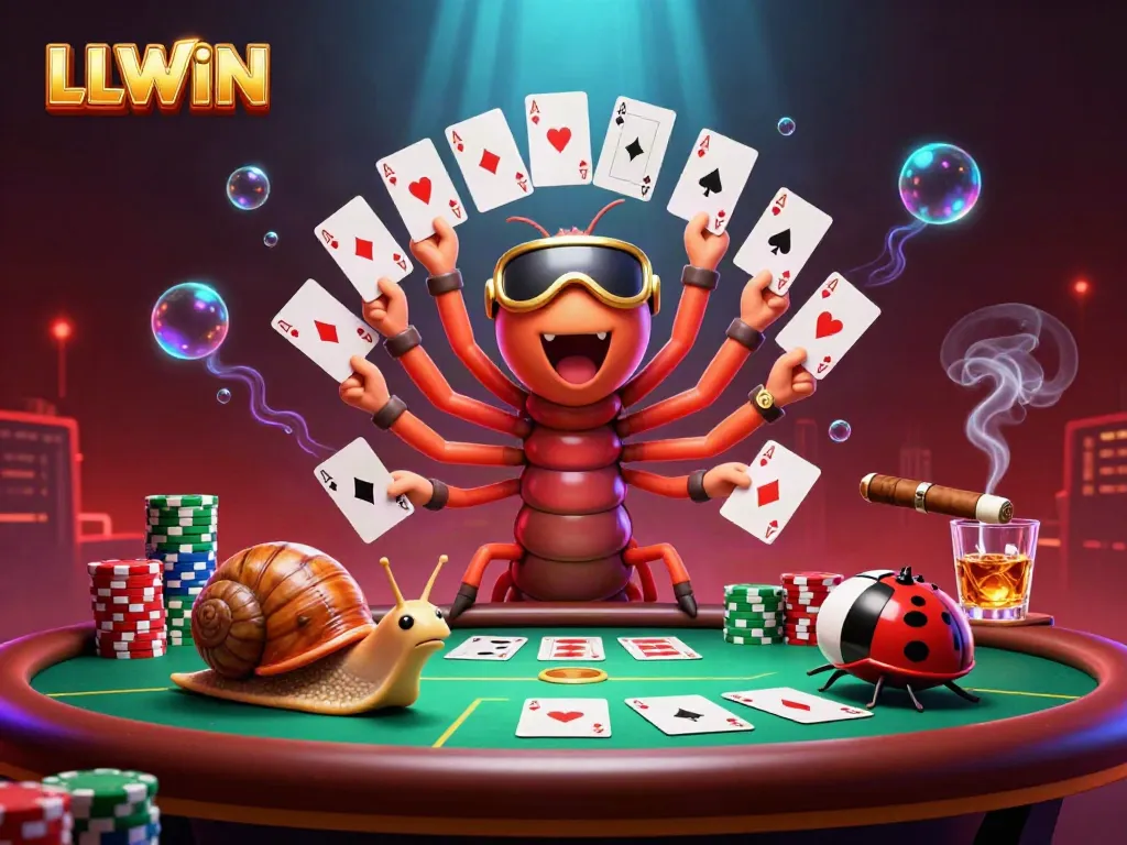 Join the excitement at LLWIN with colorful poker chips, vibrant characters, and a dynamic casino atmosphere.