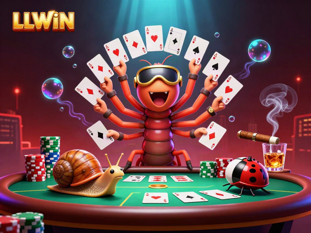 Join the excitement at LLWIN with colorful poker chips, vibrant characters, and a dynamic casino atmosphere.