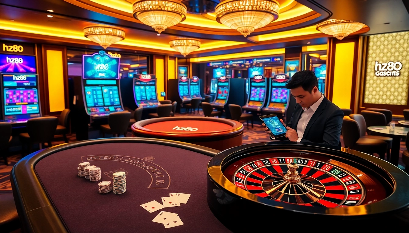Hz88 professional gambling scene featuring blackjack chips, cards, and roulette wheel action