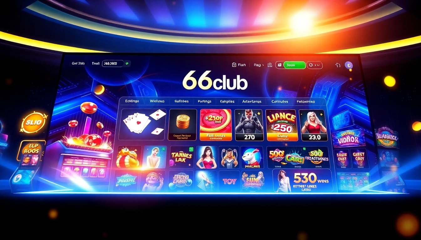 Explore the vibrant interface of 66club, showcasing premium online gambling games and an inviting atmosphere.