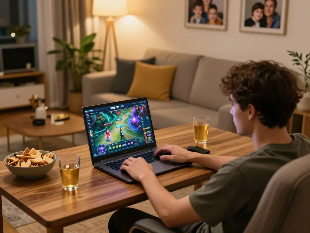 Engaging with rik vip online gambling platform in a cozy home environment.