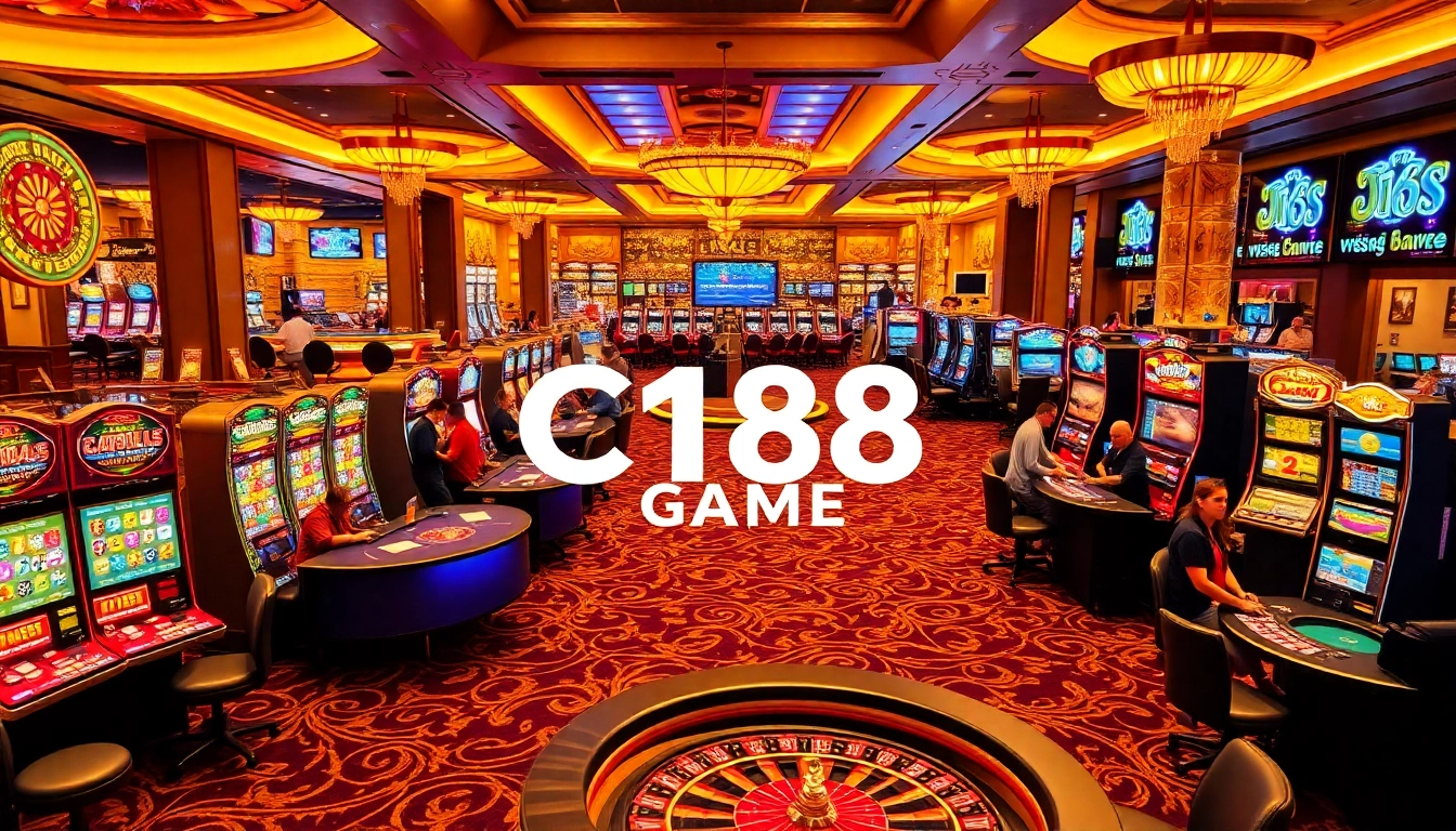 Experience the thrill of C168 GAME in a lavish casino ambiance filled with slot machines and excited players.