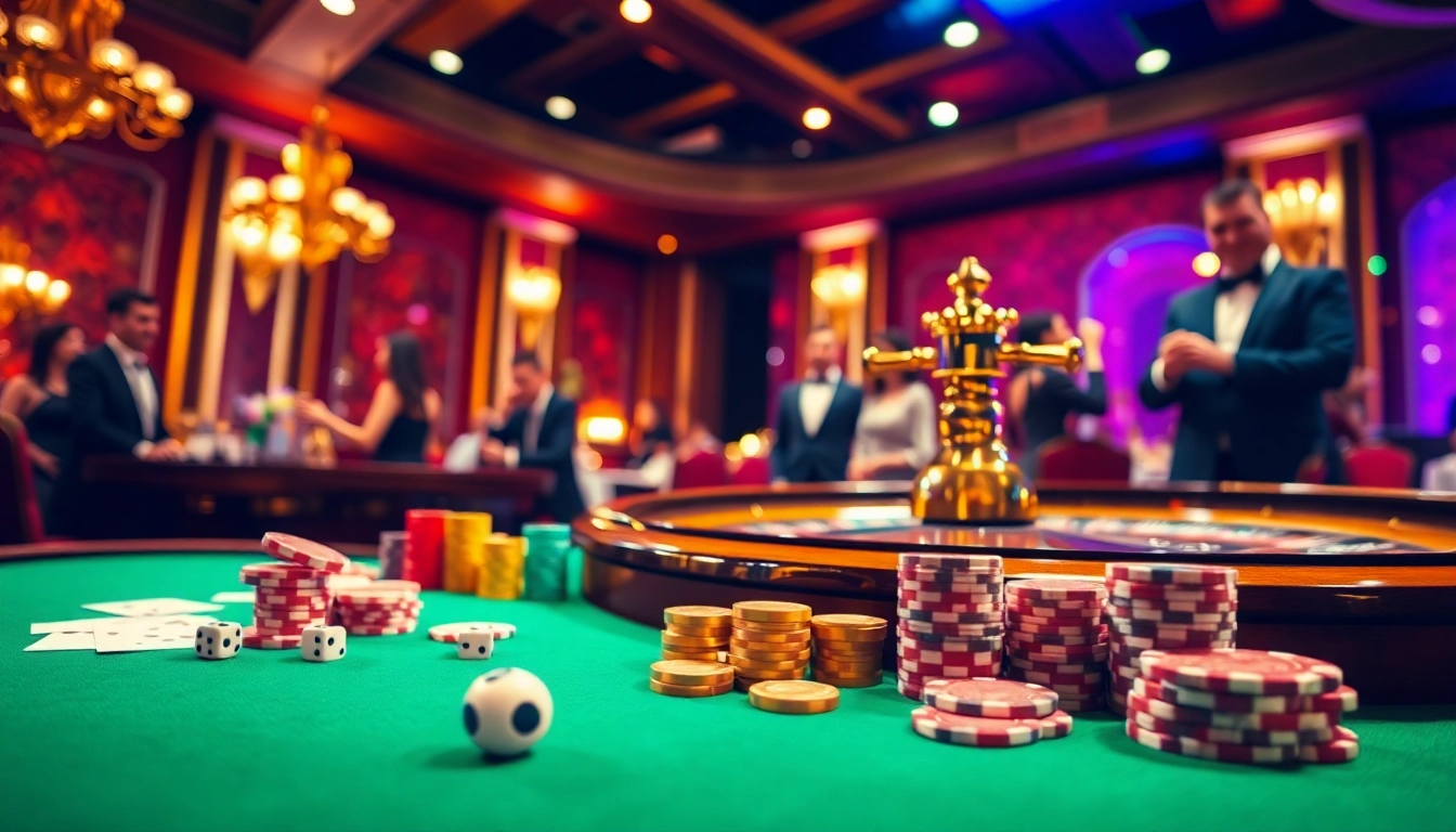 Engaged gamblers experiencing excitement at DF999 casino table with cards and roulette.