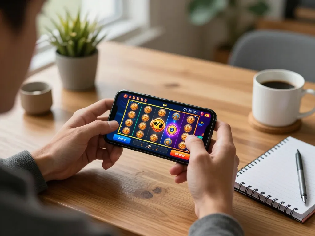 Engaging mobile gaming session with gem88 app interface displaying slots and betting options