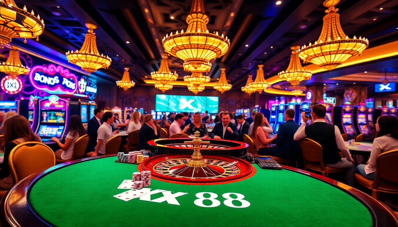 Players enjoying a thrilling roulette game at XX 88 casino, showcasing poker chips and vibrant ambiance.