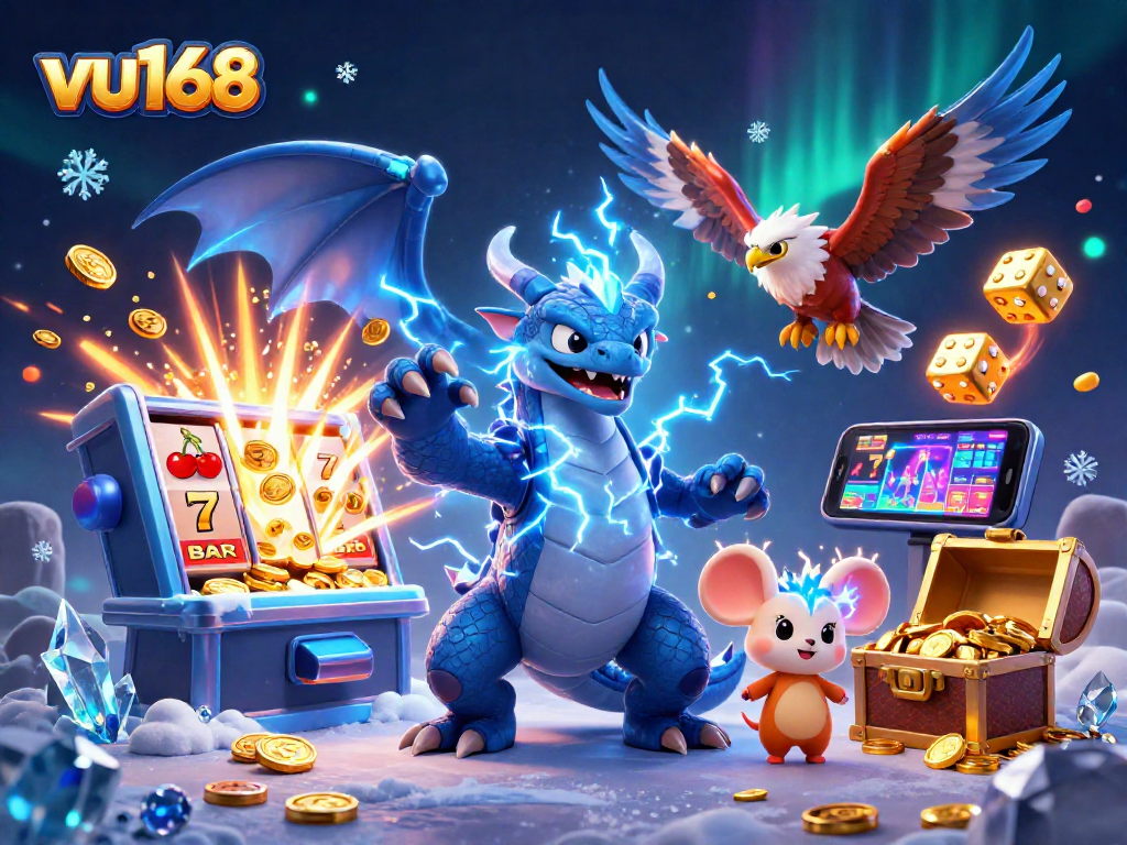 Experience exhilarating wins at vu168 with a dynamic casino scene featuring jackpot explosions and vibrant gaming elements.