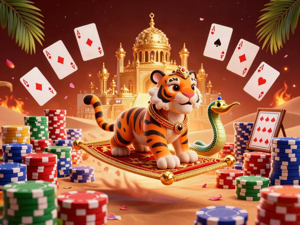 Situs gwp168 menyajikan ilustrasi kartun 3D menarik tentang sultan harian di karpet terbang chip poker.