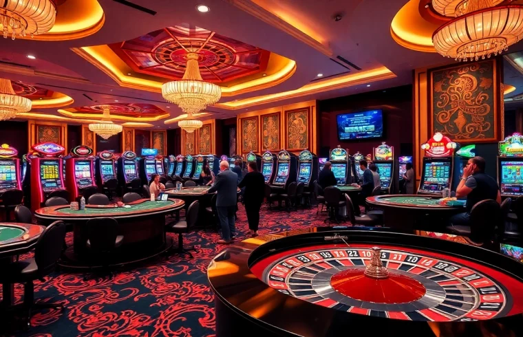 6FF players eagerly engaging with colorful slot machines and vibrant casino tables.