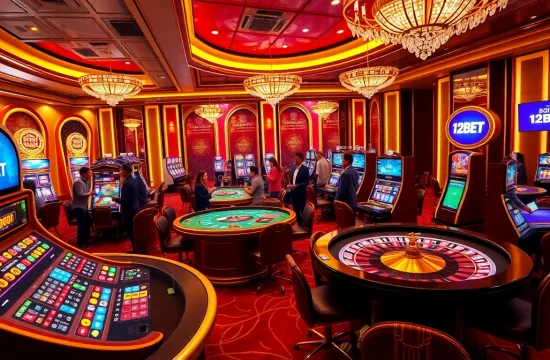 Players enjoying exciting online games at 12BET's glamorous casino.