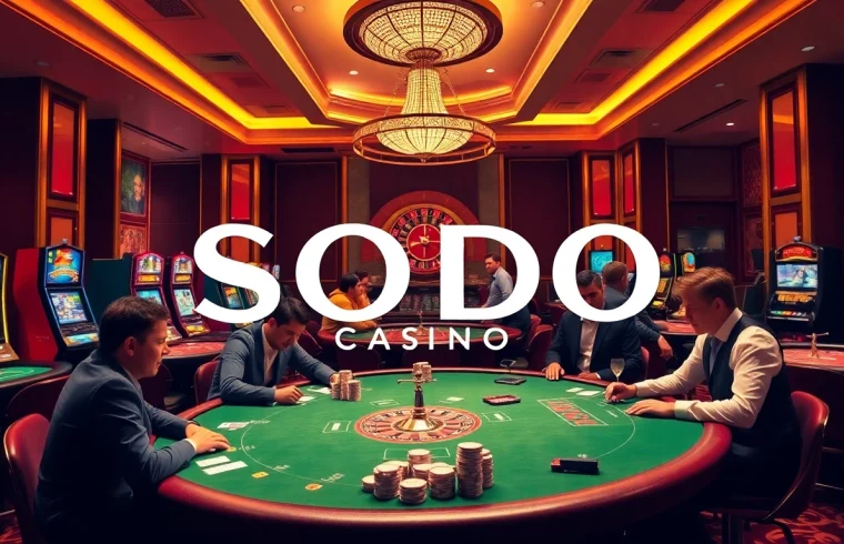 SODO CASINO players enjoying an engaging game at luxurious casino tables, showcasing excitement and professionalism.