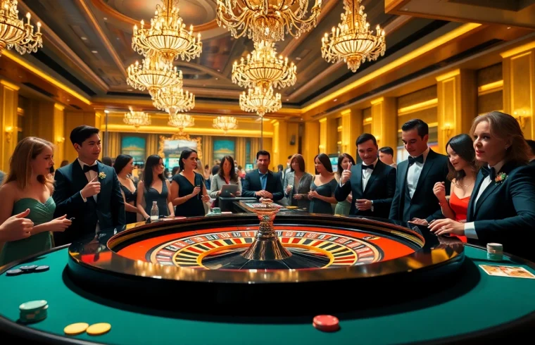 Experience thrilling gameplay at 999BET casino with vibrant gaming tables and excited players.