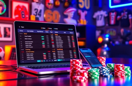 Experience แทงบอลยังไง in a high-tech online betting environment with vibrant visuals of sports odds and digital interfaces.