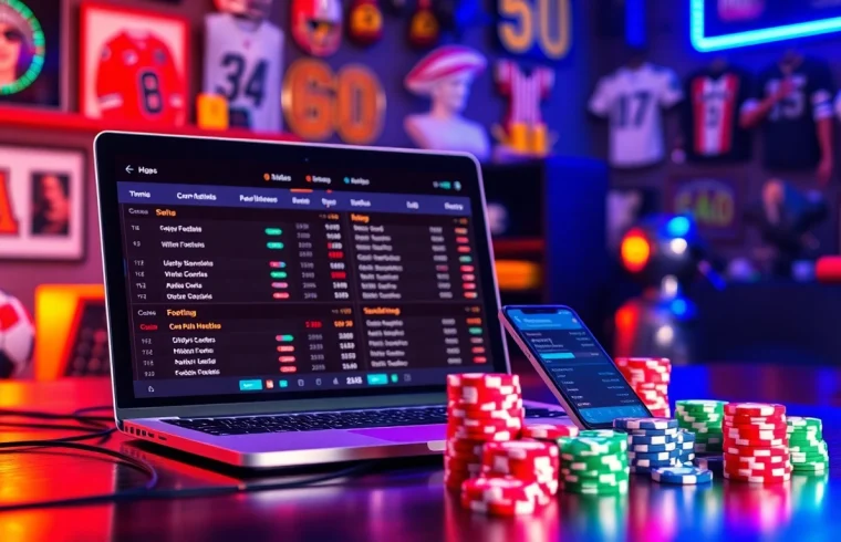 Experience แทงบอลยังไง in a high-tech online betting environment with vibrant visuals of sports odds and digital interfaces.