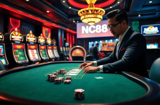 Engaging in a sophisticated gambling game at Nc88's luxurious casino atmosphere.