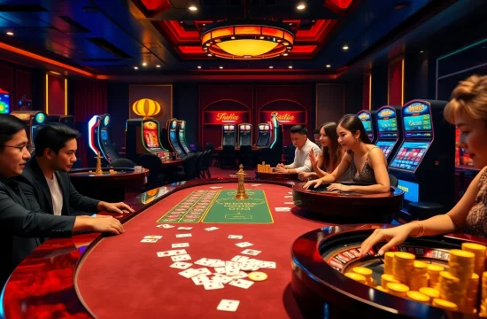 Players enjoying the excitement of nhà cái kjc at a luxurious online casino table.