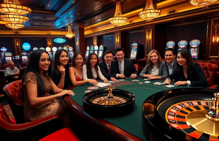 Engaging scene at so do casino with players enjoying poker and roulette excitement.