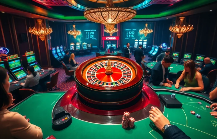 KONG88 players enjoying a thrilling poker game at a high-stakes casino table.
