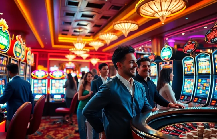 Players enjoying engaging slot88 gaming experiences in a luxurious casino environment.