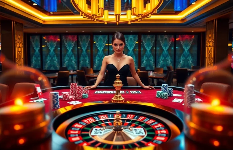 Experience luxury gambling at http://88xx.art/ with a live dealer at a vibrant casino table.