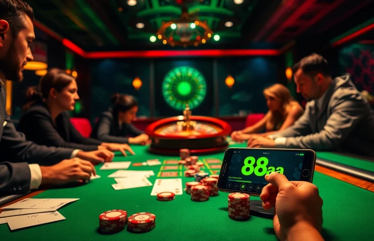Intense card game action at the casino featuring thrilling moments with 88aa elements.