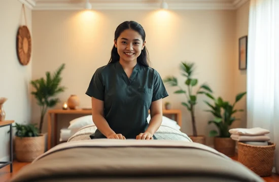 Professional therapist ready to provide 수원출장마사지 in a calming home setting