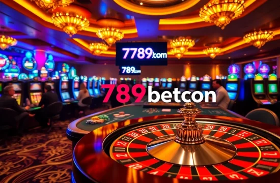 A vibrant casino scene with players engaging in games, featuring the logo 789betcom amidst the excitement.