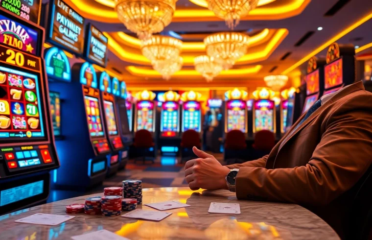 Professional gambler spinning game nổ hũ slot machine with vibrant jackpot symbols and RTP display