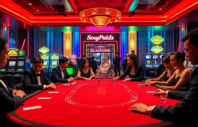 Engaging casino experience at a Singapore Betting Site with players enjoying poker.