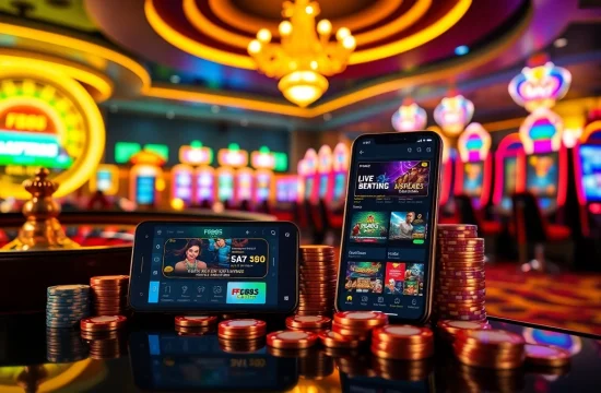 Engage with the thrilling world of FB88 online betting, showcasing vibrant casino elements and gaming excitement.