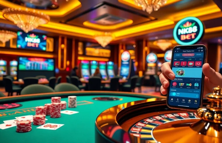 Confident player placing strategic bets on NK88 bet blackjack table with vibrant chips and cards