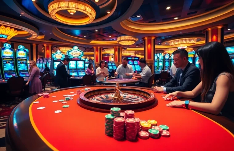 Experience the thrill of KP88 casino gaming with vibrant tables and excited players.